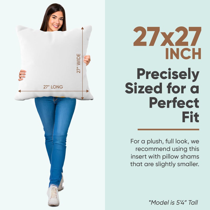 Pillowflex Synthetic Down Pillow Insert - 27x27 - Down Alternative Ultra Soft Large Square European Throw Pillow, Machine Washable - Couch Euro Sham, Lumbar, Bed, Sofa - 1 Decorative Accent Form - Image 2
